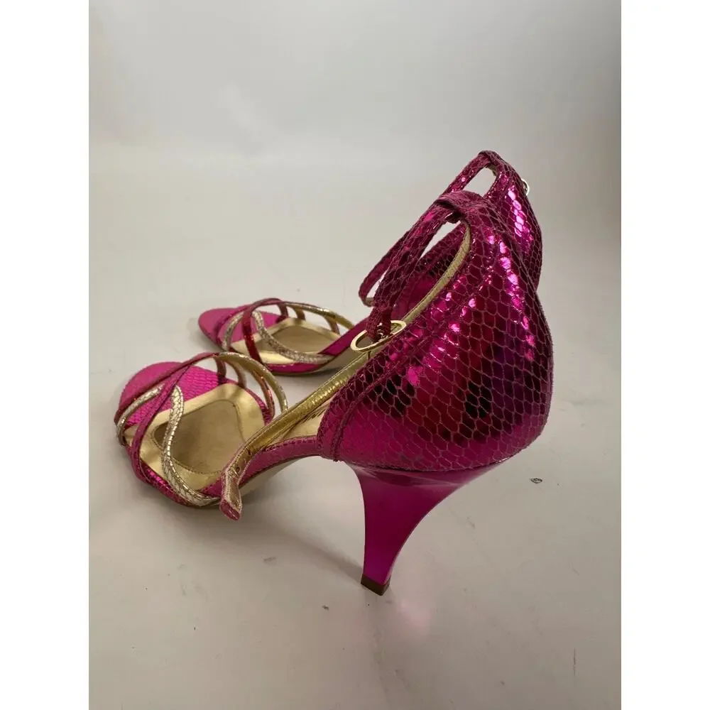 Gianni Bini Fuchsia Metallic Sandals Size 7 Snake Embossed Stiletto Heels